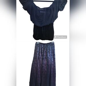 Small Velvet Crop Top and Long Knee Lenght Puffy Skirt Prom Quince Party